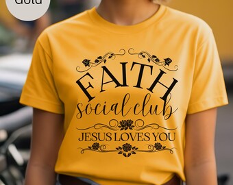Social Club Christian Youth T-shirt, Boho Christian Tee, Catholic Youth Shirt, Jesus Shirt For Kids Young Adult Tee, Faith Clothing T-Shirt.