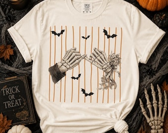 Skeleton Pinky Promise Shirt, Vintage Halloween Bats, Gothic Floral Tee
