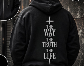 The Way The Truth The Life Zip Hoodie | Christian Cross Vertical Text