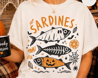 Sardines Halloween T-shirt, Spooky Fish Tee, Funny Fall Shirt
