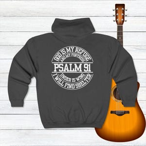 Full Zip Hooded Christian Man Hoodie, Catholic Man Hoodie, Faith Sweater, Religious Hoodie Psalm 91, Faith Man Hoodie Gift, Zipper Hoodie image 9