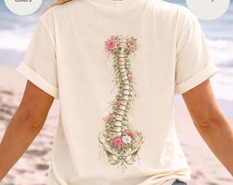 Floral X-RAY spine design T-shirt | Botanical Skeleton Back Print