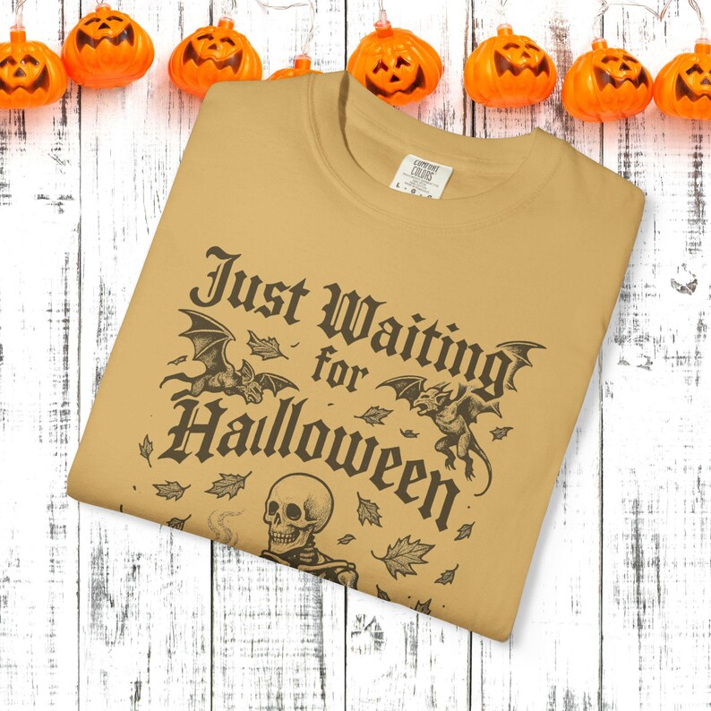 Just Waiting For Halloween Unisex Garment-Dyed T-shirt, Halloween Shirt, Halloween Apparel, Spooky Tee, Halloween Costume Top image 8