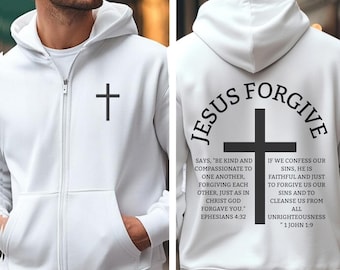 Religious Zipper Hoodie, Christian Full Zip Sweatshirt, Spiritual Hooded Jacket, Faith Zip-Up Hoody, Religious Apparel, Cross Hoodie Gift