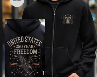 250ste verjaardag Amerika met ritshoodie sweatshirt patriottische viering, trui tweehonderdste verjaardag, trui US 4 juli, rood wit blauw