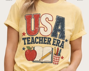 USA Teacher Era T-shirt | Patriotic School Teacher Design, Apple Pencil Notebook