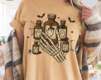 Medicine Bottle Halloween Nurse Unisex T-shirt, Spooky Medical Tee, Nurse Costume Shirt, Healthcare Worker Gift, Halloween Party Top Gift
