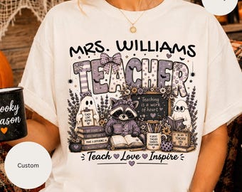 Custom Raccoon Halloween Teacher Shirt, Boo Crew, Team Spirit Shirt, Fall Matching Tee