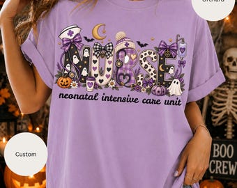 Custom Halloween Nurse Shirt, Personalized NICU Medical Unit Tee.