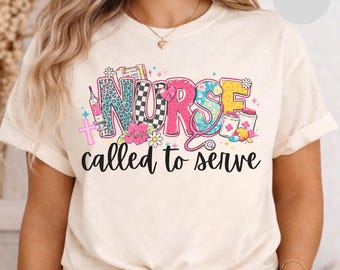 Christian Nurse called to serve T-Shirt, Colorful floral RN Tee