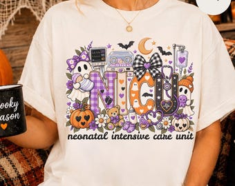 Neonatal Intensive Care Unit Halloween T-shirt | NICU pumpkin ghosts bats