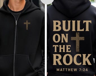 Sudadera con capucha y cremallera, chaqueta cristiana con capucha y versículo bíblico de Mateo 7:24, ropa religiosa con cremallera completa, sudadera unisex acogedora, resistente