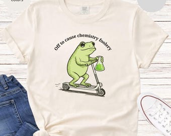 Chemistry Teacher Frog on Scooter T-Shirt, Funny Chem Shirt.
