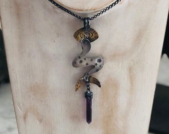 Snake Goddess Talisman: Minoan-Inspired Symbol of Abundance, Fertility and Protection | Divination Jewelry | Single Pointed Amethyst