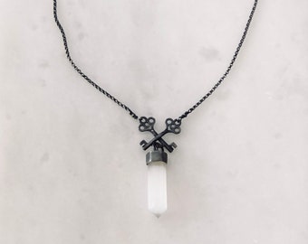 Hekate Talisman Her Key Necklace - Choker Length Necklace Asteroid Hekate Necklace Goddess Hecate Jewelry Selenite Point Divination Necklace