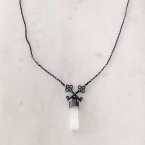 Hekate Talisman Her Key Necklace Choker Length Necklace Asteroid Hekate Necklace Goddess Hecate Jewelry Selenite Point Divination Necklace image 1