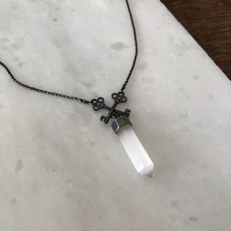 Hekate Talisman Her Key Necklace Choker Length Necklace Asteroid Hekate Necklace Goddess Hecate Jewelry Selenite Point Divination Necklace image 4