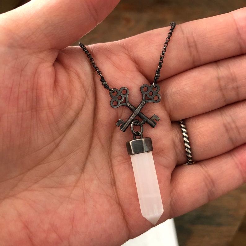 Hekate Talisman Her Key Necklace Choker Length Necklace Asteroid Hekate Necklace Goddess Hecate Jewelry Selenite Point Divination Necklace image 5