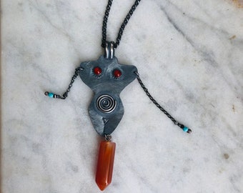 Carnelian and Turquoise Dancing Goddess Figurine - Spiritual Talisman of Life Giving Mother Earth Cybele