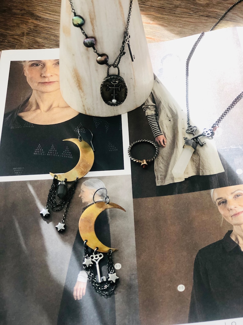 Hekate Talisman Her Key Necklace Choker Length Necklace Asteroid Hekate Necklace Goddess Hecate Jewelry Selenite Point Divination Necklace image 10