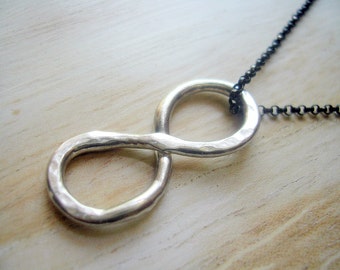 Unisex Infinity Necklace Fine Silver Figure 8 Rustic Infinity Pendant with Oxidized Sterling Silver Chain MADE TO ORDER