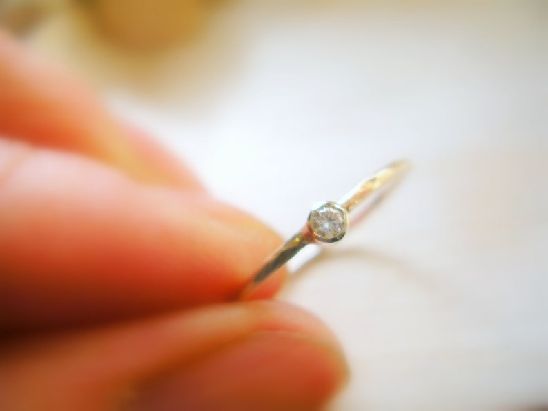 Petite Diamond Ring Sterling Silver April Birthstone Ring Dainty Stacking Ring Promise Ring Pinky Ring made to order in your finger size