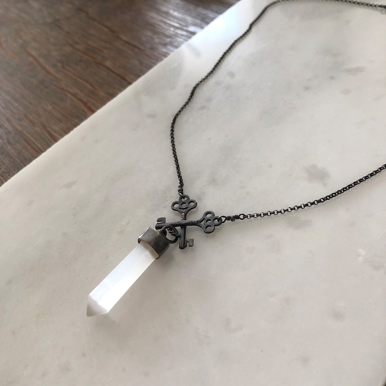 Hekate Talisman Her Key Necklace Choker Length Necklace Asteroid Hekate Necklace Goddess Hecate Jewelry Selenite Point Divination Necklace image 3