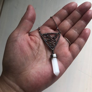 Grand Water Trine Magic Talisman Necklace Single Point Selenite Tiny Moonstone Astrology Jewelry Intuition, Psychic Abilities image 4