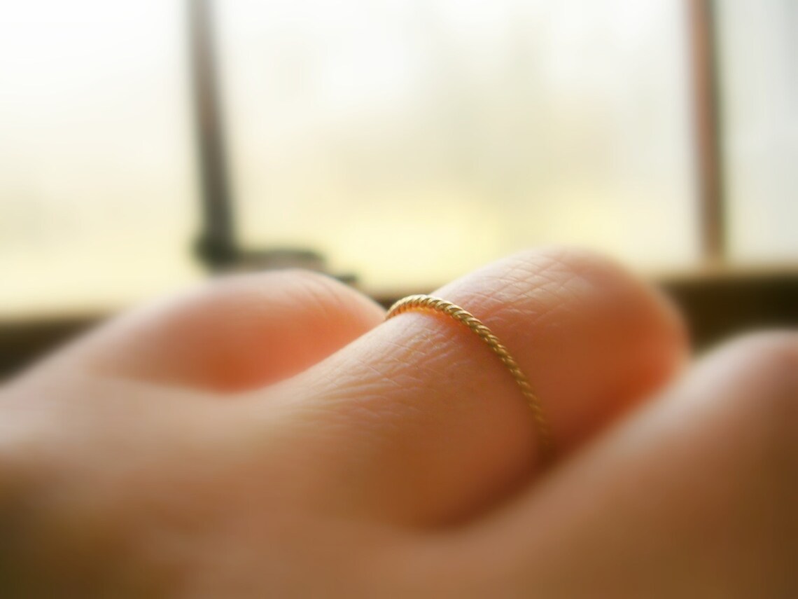 14K Gold 1mm Twisted Ring Dainty Gold Ring Wedding Band Etsy
