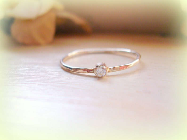 Petite Diamond Ring Sterling Silver April Birthstone Ring Dainty Stacking Ring Promise Ring Pinky Ring made to order in your finger size