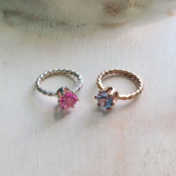 Birthstone Baby Ring Charm: Sterling Silver or Gold-Filled 4mm Pendant