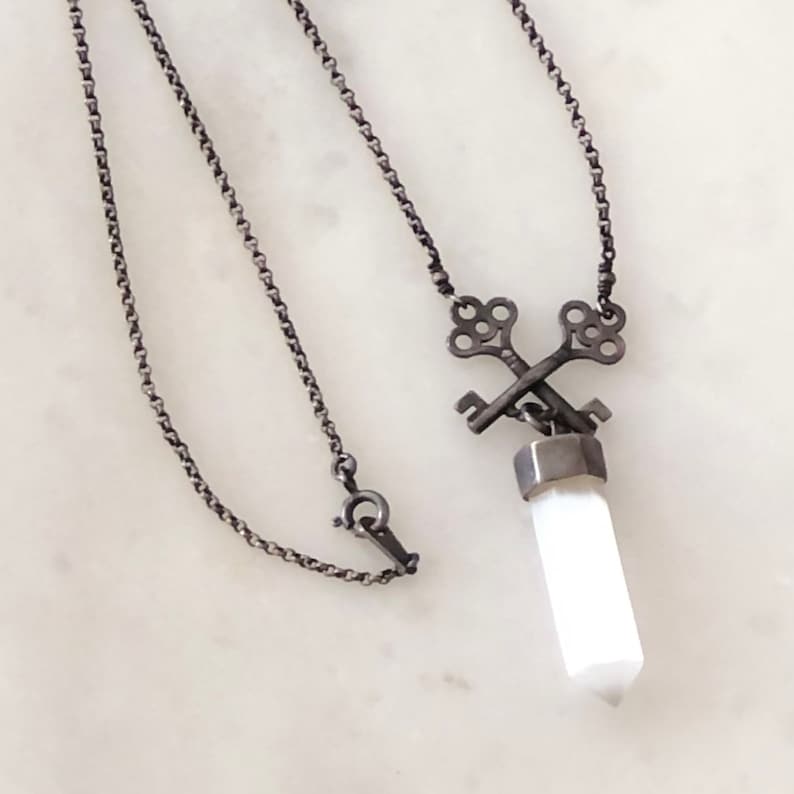 Hekate Talisman Her Key Necklace Choker Length Necklace Asteroid Hekate Necklace Goddess Hecate Jewelry Selenite Point Divination Necklace image 2