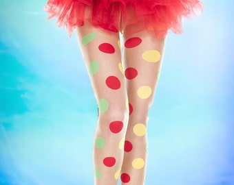 Multi Color Polka Dot Clown Spandex Pantyhose Tights