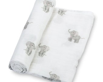 Muslin - Lolly Banks - Baby Elephant Muslin Swaddle Blanket