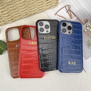 Funda personalizada de piel de cocodrilo para iPhone con billetera (9 colores disponibles), ideal para iPhone 15, 14, 13, 12, 11, Plus, Pro, Pro Max, ideal para regalar.