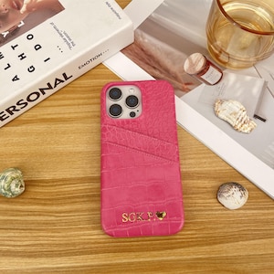 Funda de piel vegana para teléfono, funda personalizada para iPhone con tarjetero para iPhone 16 Pro 15 Pro Max, iPhone 14 13 12, regalo personalizado para ella