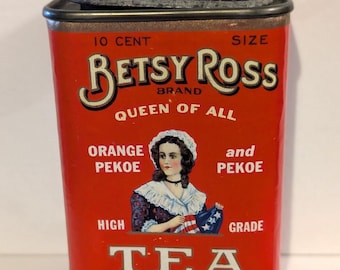Vintage 1930s Betsy Ross Tea Tin Plunkett-Jarrell Little Rock Americana 10 cents
