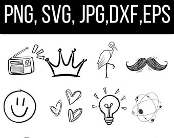 Doodle Svg Bundle, Heart Svg, Sun Svg, Scrapbooking Flowers, Line Drawings Svg