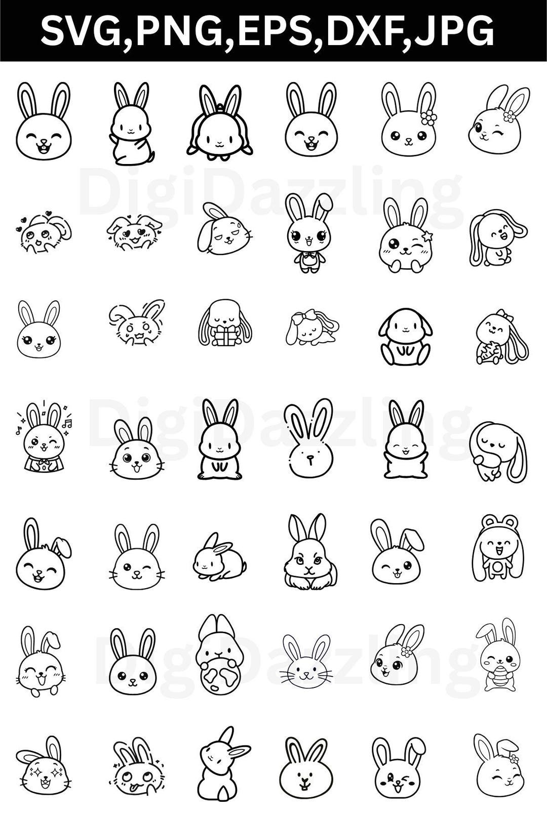 Cute Bunny Svg Bundle, Kawaii Bunny Svg, Cute Bunny Clipart - Etsy