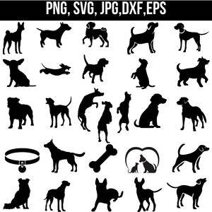 Paquete de siluetas de perros PNG Paquete de siluetas de perros SVG, Paquete de perros mirando SVG PNG Archivos de máquina de corte Cricut Uso comercial