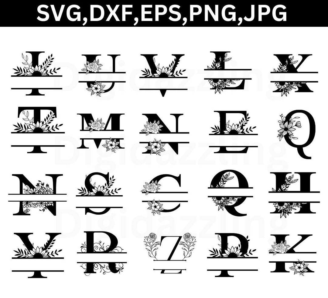 Split Monogram Alphabet Svg, Dxf, Png, Split Monogram Frame Alphabet ...