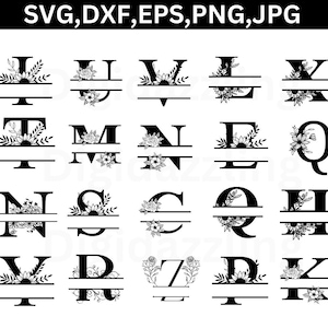 Split Monogram Alphabet Svg, Dxf, Png, Split Monogram Frame Alphabet, Family Monogram