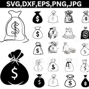Money bag digital Downloads, Dollar Svg, Money Clipart, Money stencil money bag Svg, Money Svg