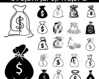 Money bag digital Downloads, Dollar Svg, Money Clipart, Money stencil money bag Svg, Money Svg