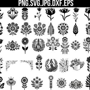 Floral Clipart, Blumen Clipart, Botanische Clipart, Hand gezeichnet Gekritzelart geschnitten Datei