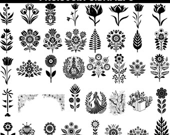 Floral Svg, Flower Svg, Botanical Clipart, Flower Clipart, Botanical clipart hand drawn doodle style Svg