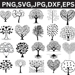 Meilleur Bundle coeur arbre d'amour Svg, coupe d'arbre de vie, ensemble Svg d'arbre coeur, vecteur d'arbre coeur, ensemble Svg d'arbre de vie