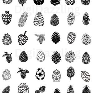 Puede incluir: Una colección de ilustraciones de piñas en blanco y negro en varios estilos. La imagen incluye el texto "SVG, PNG, EPS, DXF, JPG" en la parte superior. Los diseños varían desde arte lineal detallado hasta siluetas sólidas.