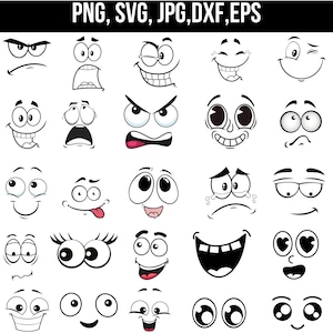 Cartoon emotion faces Clipart, Emoji face, Cute funny face Svg, Cartoon comic faces svg Clipart