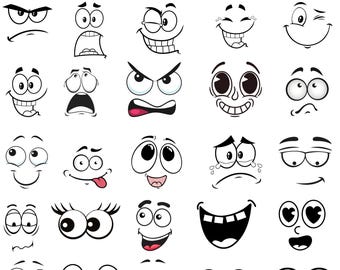 Imágenes prediseñadas de caras de emociones de dibujos animados, cara de emoji, cara divertida linda Svg, imágenes prediseñadas de caras de cómics de dibujos animados svg